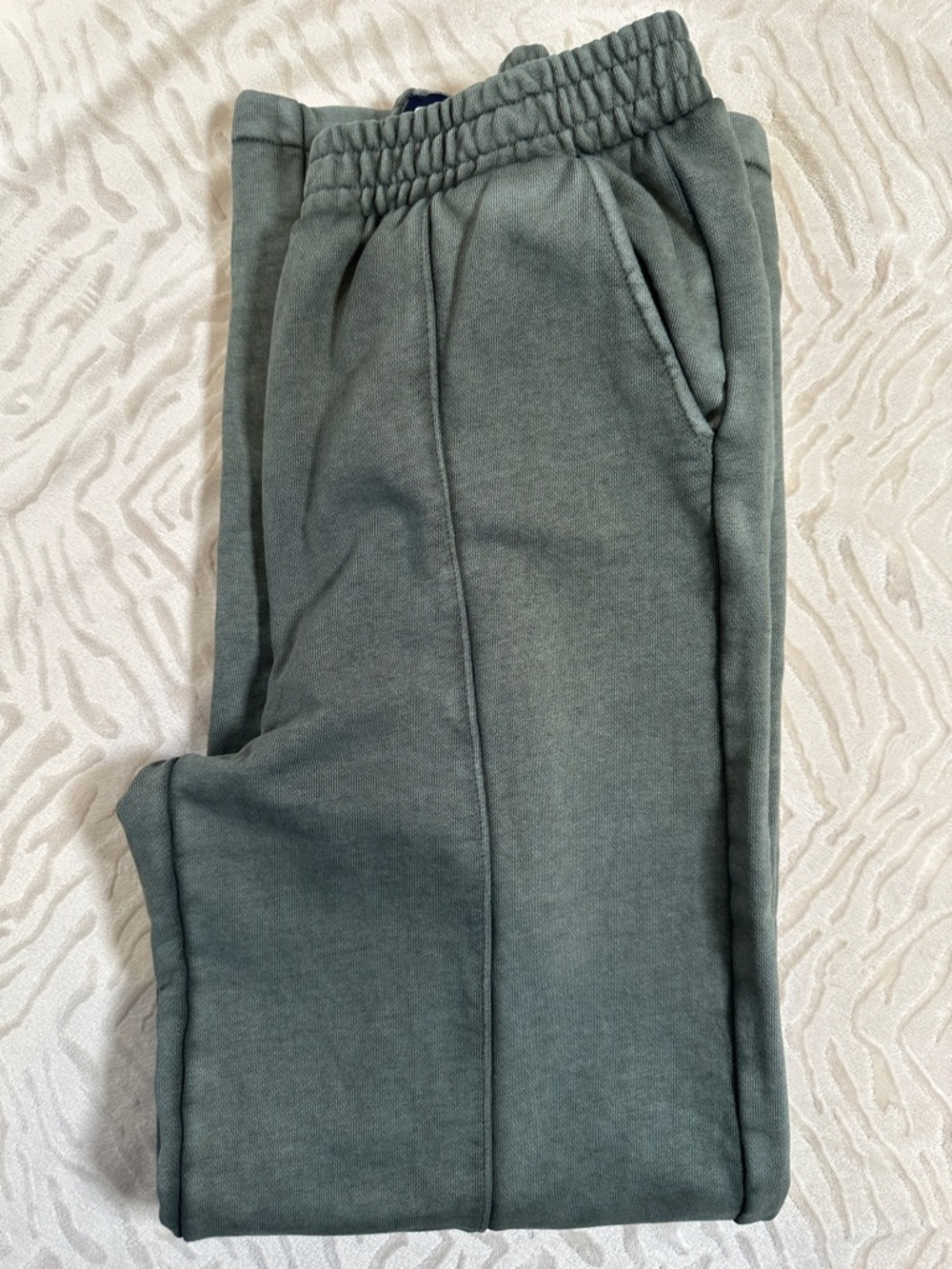GAP Wide Leg Seamed French Terry Sweatpants in Washed Green Size S